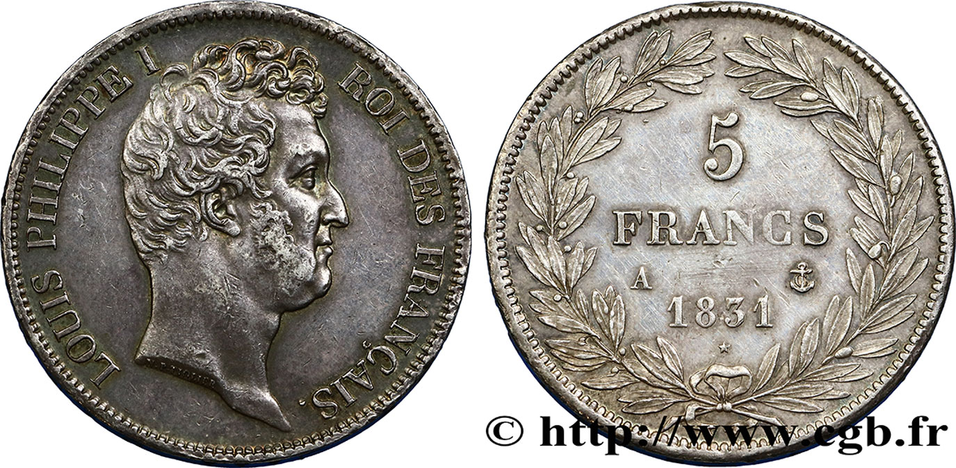 5 francs type Tiolier avec le I, tranche en creux 1831 Paris F.315/14 TTB50 