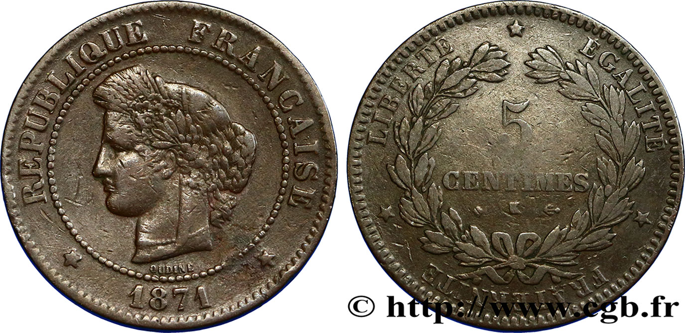5 centimes Cérès 1871 Bordeaux F.118/3 TB25 