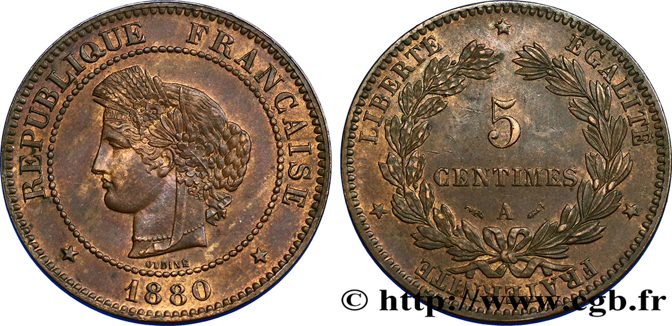 5 centimes Cérès 1880 Paris F.118/21 AU58 