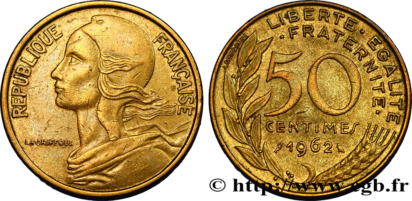 50 centimes Marianne, col à 4 plis 1962 Paris F.197/3 S35 