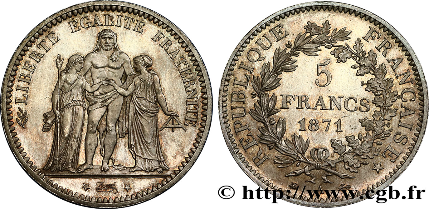 5 francs Hercule 1871 Paris F.334/2 MS63 