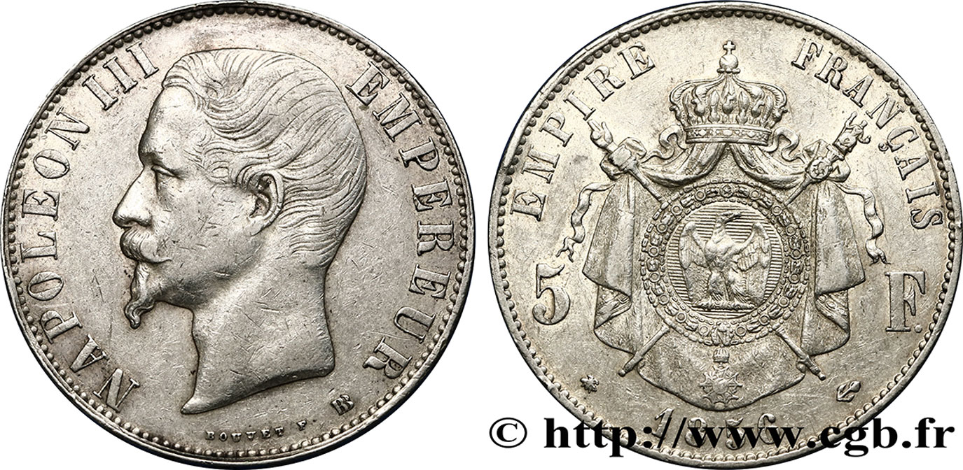 5 francs Napoléon III, tête nue 1856 Strasbourg F.330/8 MBC45 