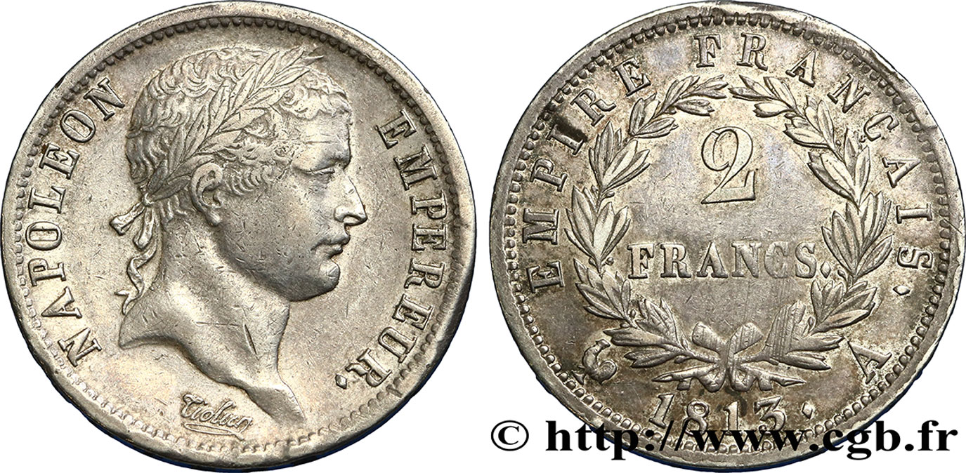 2 francs Napoléon Ier tête laurée, Empire français 1813 Paris F.255/52 TTB48 