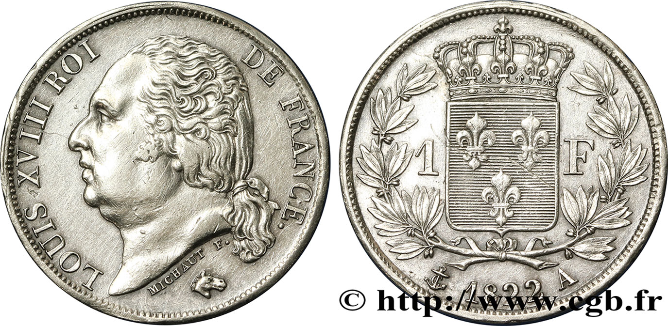 1 franc Louis XVIII 1822 Paris F.206/40 SUP60 