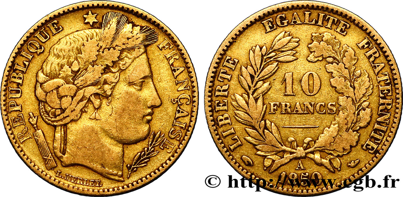 10 francs or Cérès, IIe République 1850 Paris F.504/1 TB35 