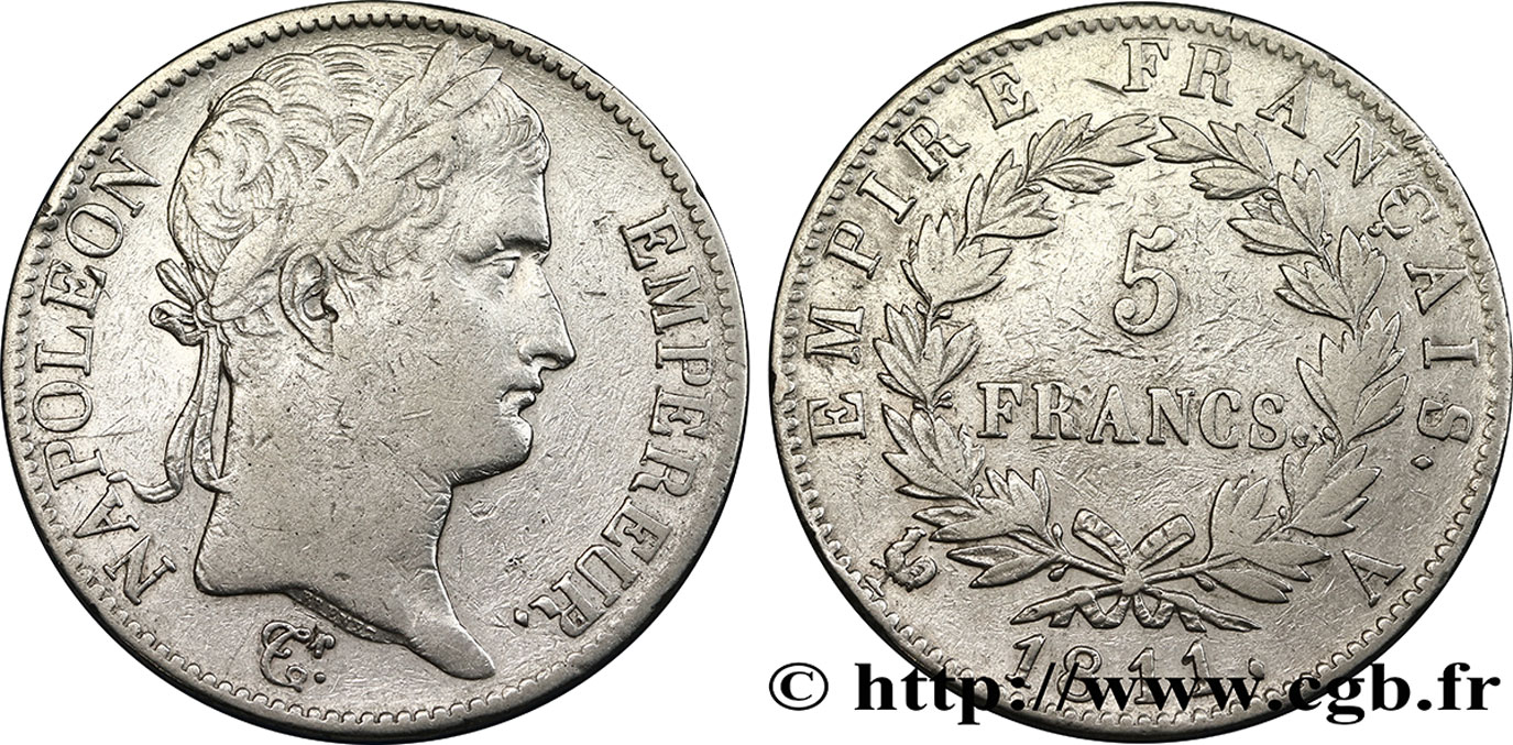 5 francs Napoléon Empereur, Empire français 1811 Paris F.307/27 VF30 