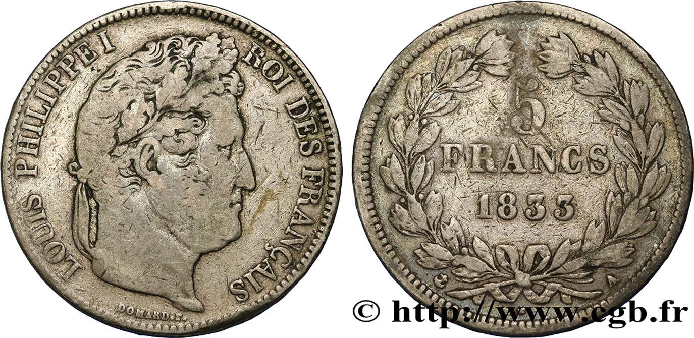 5 francs IIe type Domard 1833 Paris F.324/14 TB25 