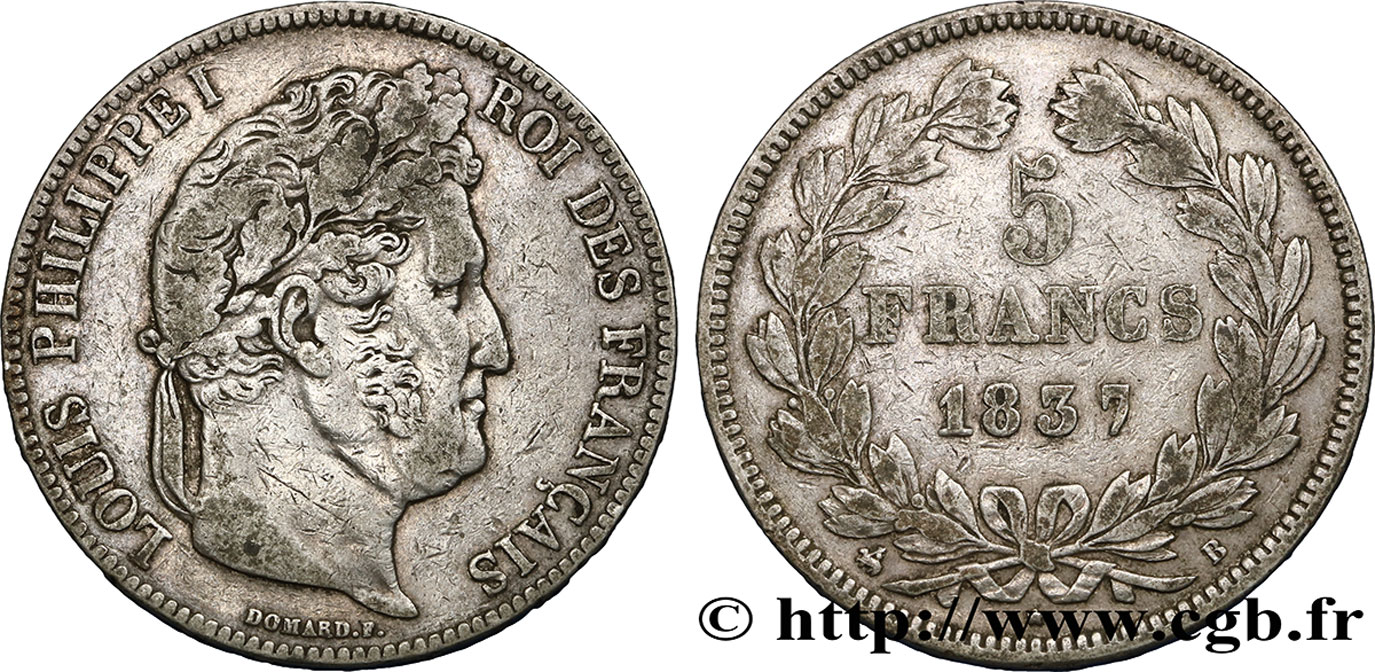 5 francs IIe type Domard 1837 Rouen F.324/62 TB35 