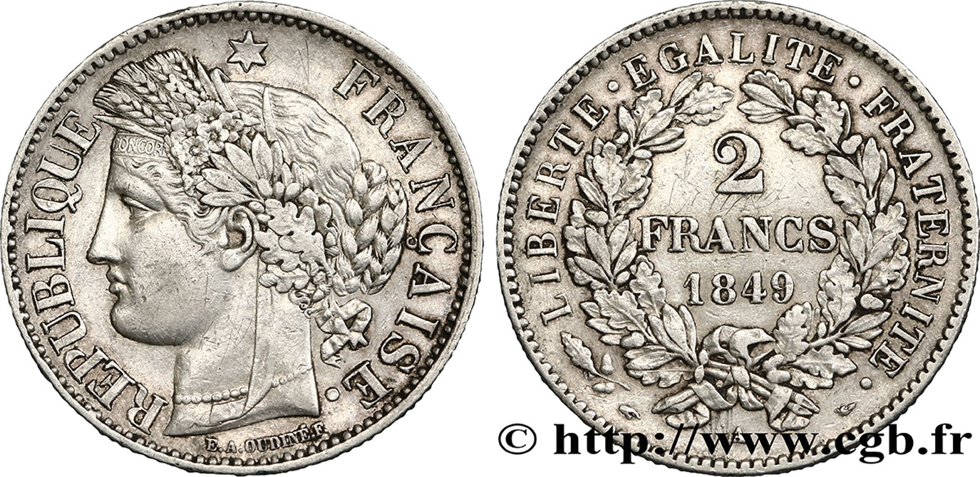 2 francs Cérès, IIe République 1849 Paris F.261/1 MBC48 