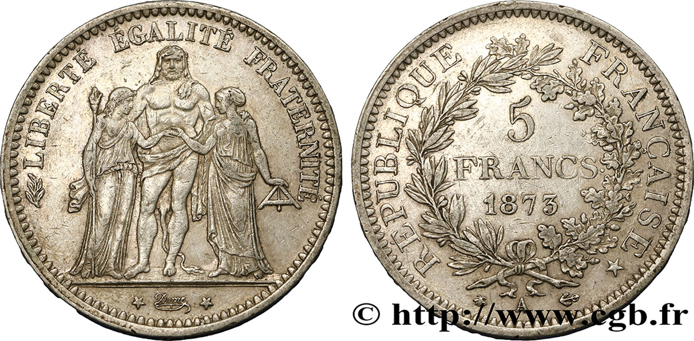 5 francs Hercule 1873 Paris F.334/9 TTB45 