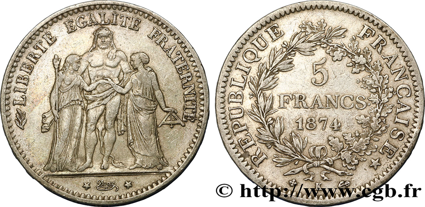 5 francs Hercule 1874 Bordeaux F.334/13 TB 