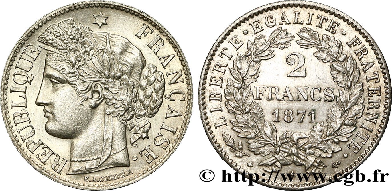 2 francs Cérès, avec légende 1871  Paris F.265/5 SUP62 