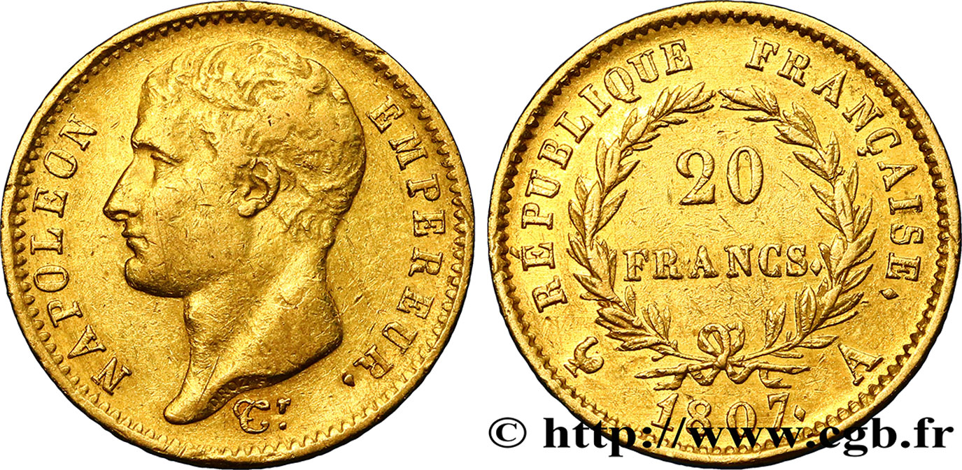 20 francs or Napoléon tête nue, type transitoire 1807 Paris F.514/1 TTB42 