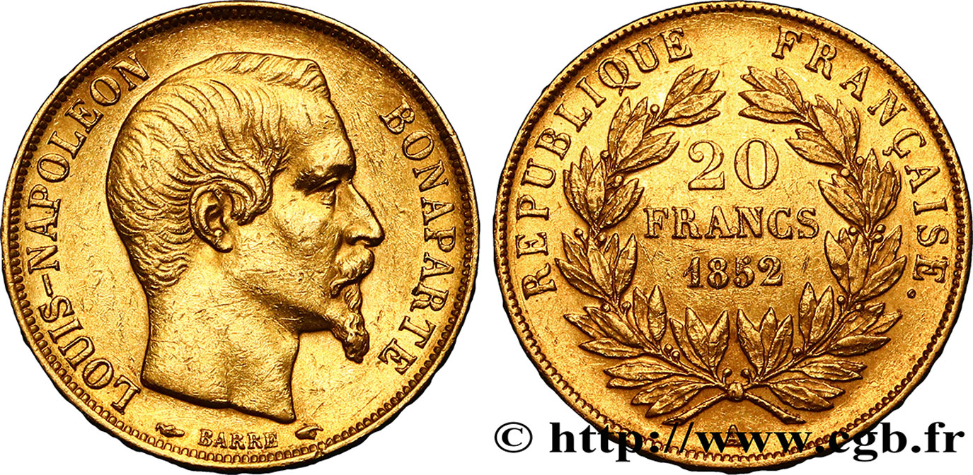 20 francs or Louis-Napoléon 1852 Paris F.530/1 MBC50 