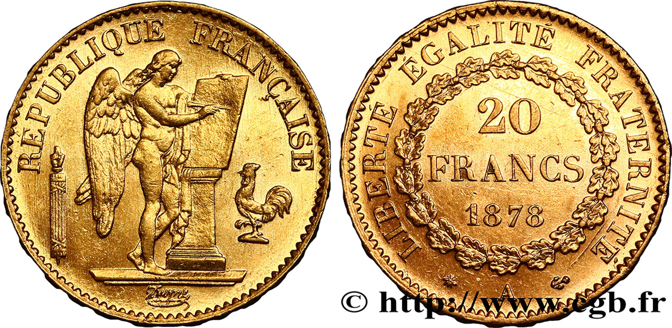 20 francs or Génie, IIIe République 1878 Paris F.533/6 BB52 