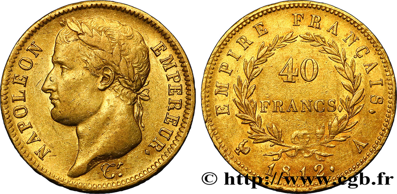 40 francs or Napoléon tête laurée, Empire français 1812 Paris F.541/9 SS45 