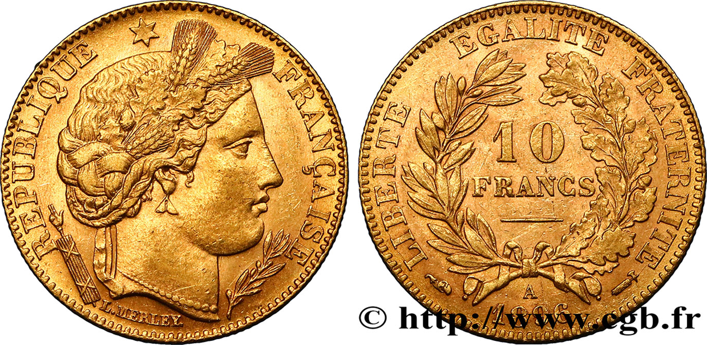 10 francs or Cérès, Troisième République 1896 Paris F.508/4 SUP58 