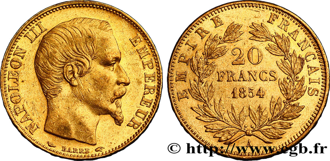 20 francs or Napoléon III, tête nue 1854 Paris F.531/2 BB42 