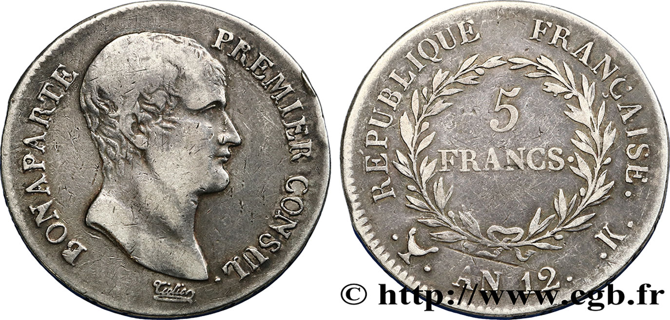 5 francs Bonaparte Premier Consul 1804 Bordeaux F.301/17 VF30 