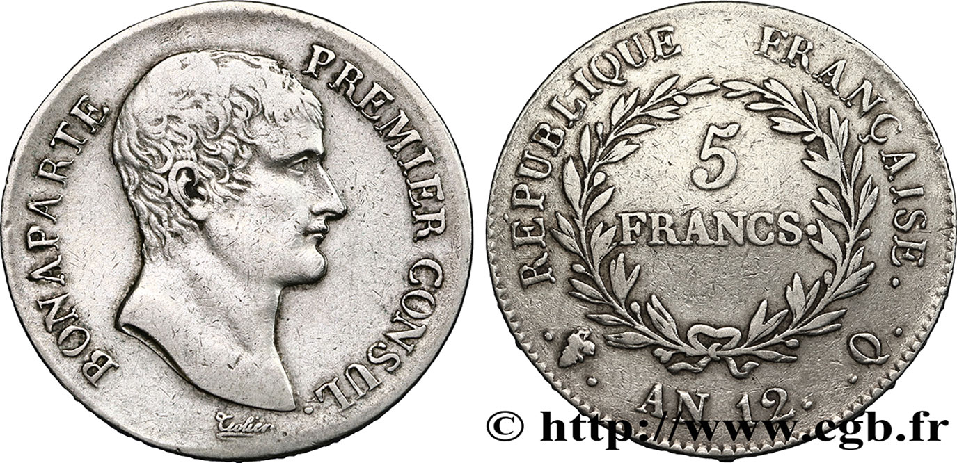 5 francs Bonaparte Premier Consul 1804 Perpignan F.301/23 MBC40 