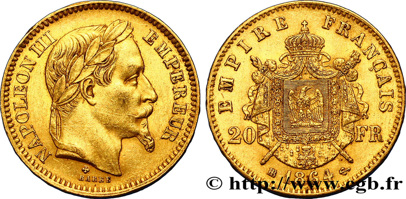 20 francs or Napoléon III, tête laurée 1864 Strasbourg F.532/9 TTB50 