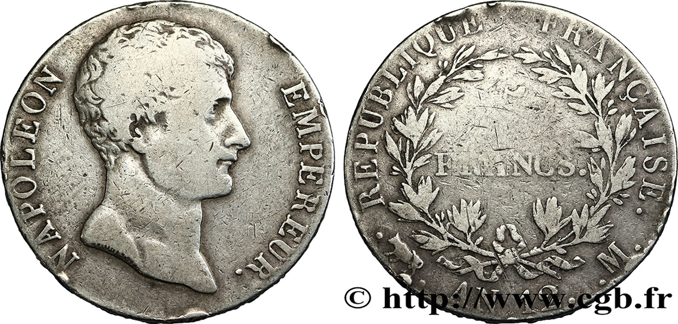 5 francs Napoléon Empereur, type intermédiaire 1804 Toulouse F.302/8 MB20 