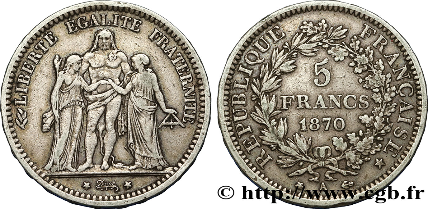 5 francs Hercule 1870 Paris F.334/1 SS40 