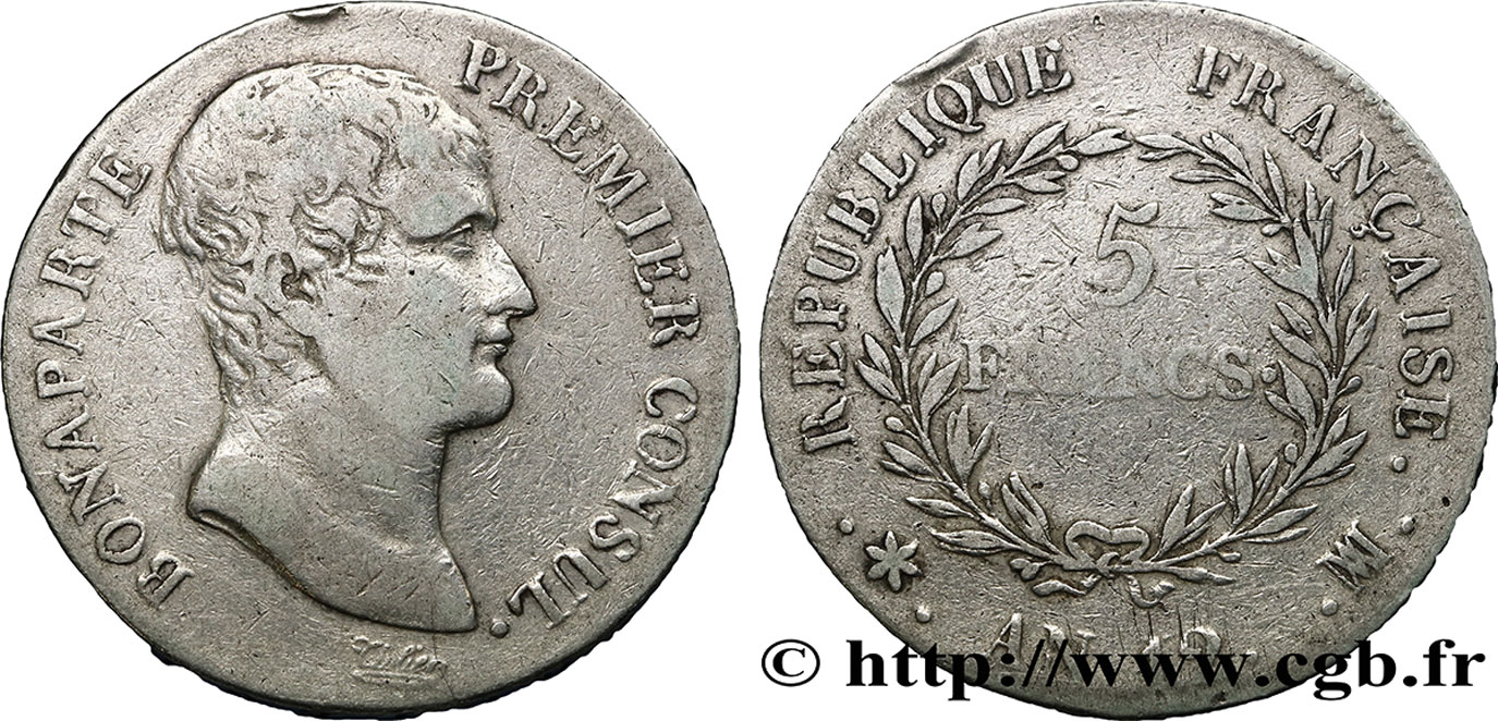 5 francs Bonaparte Premier Consul 1804 Marseille F.301/21 TB30 