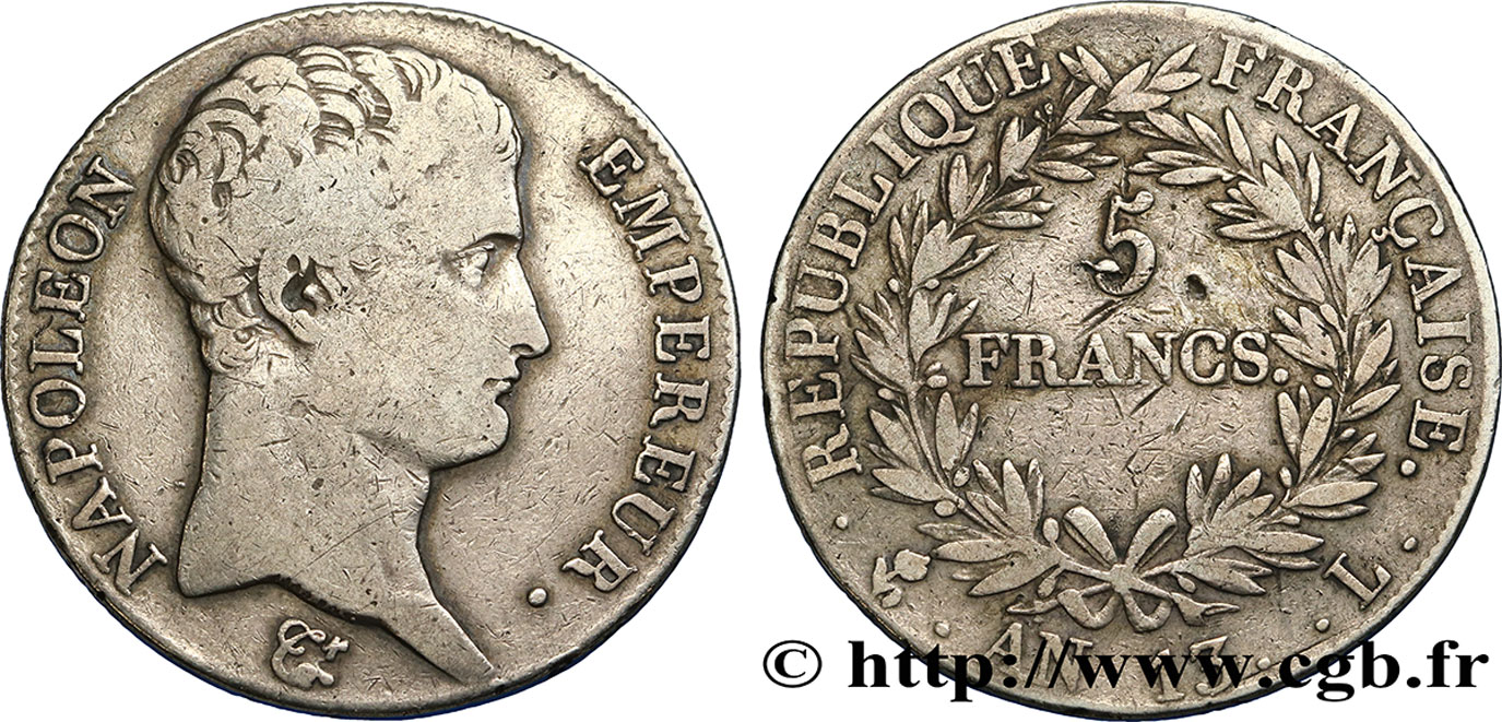 5 francs Napoléon Empereur, Calendrier révolutionnaire 1805 Bayonne F.303/12 VF30 