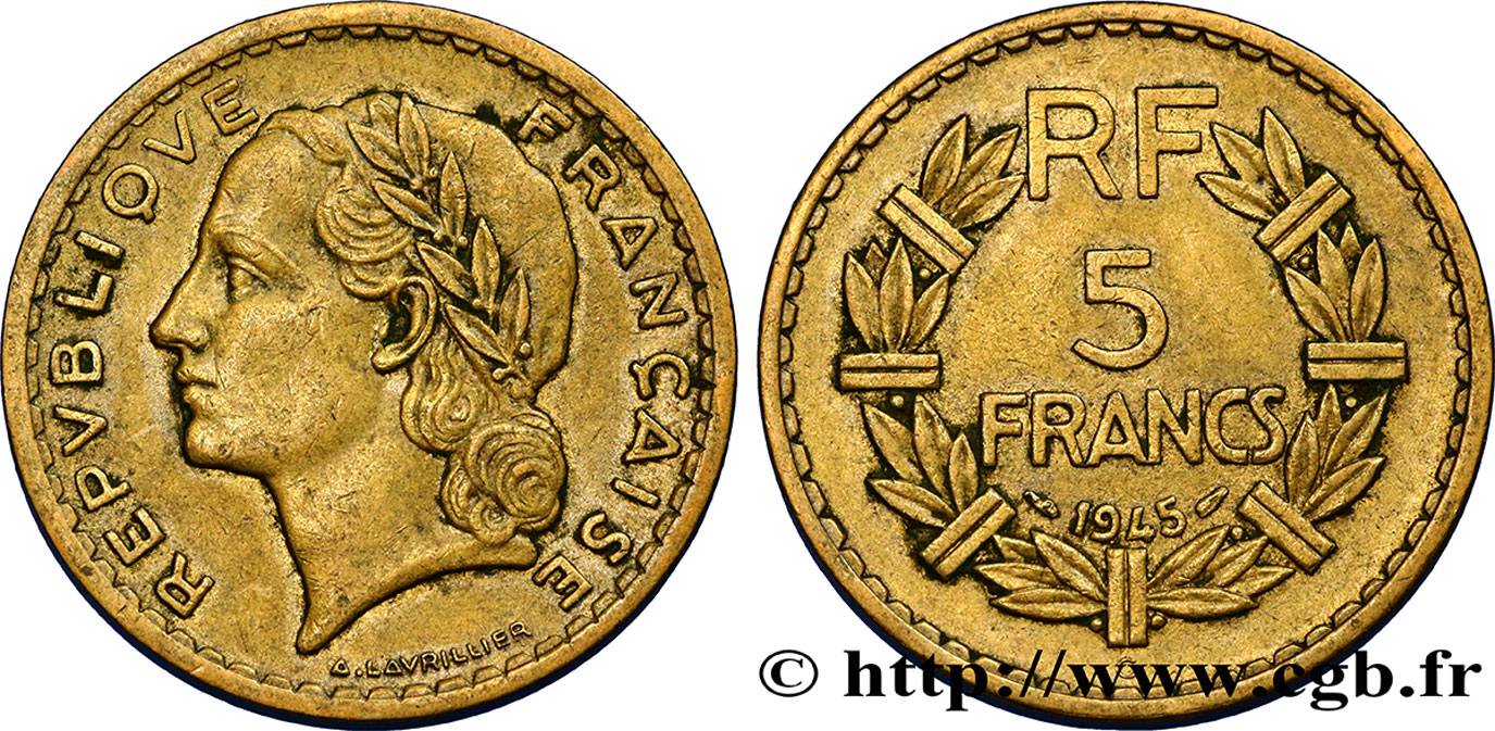 5 francs Lavrillier, bronze-aluminium 1945 Castelsarrasin F.337/6 BB45 