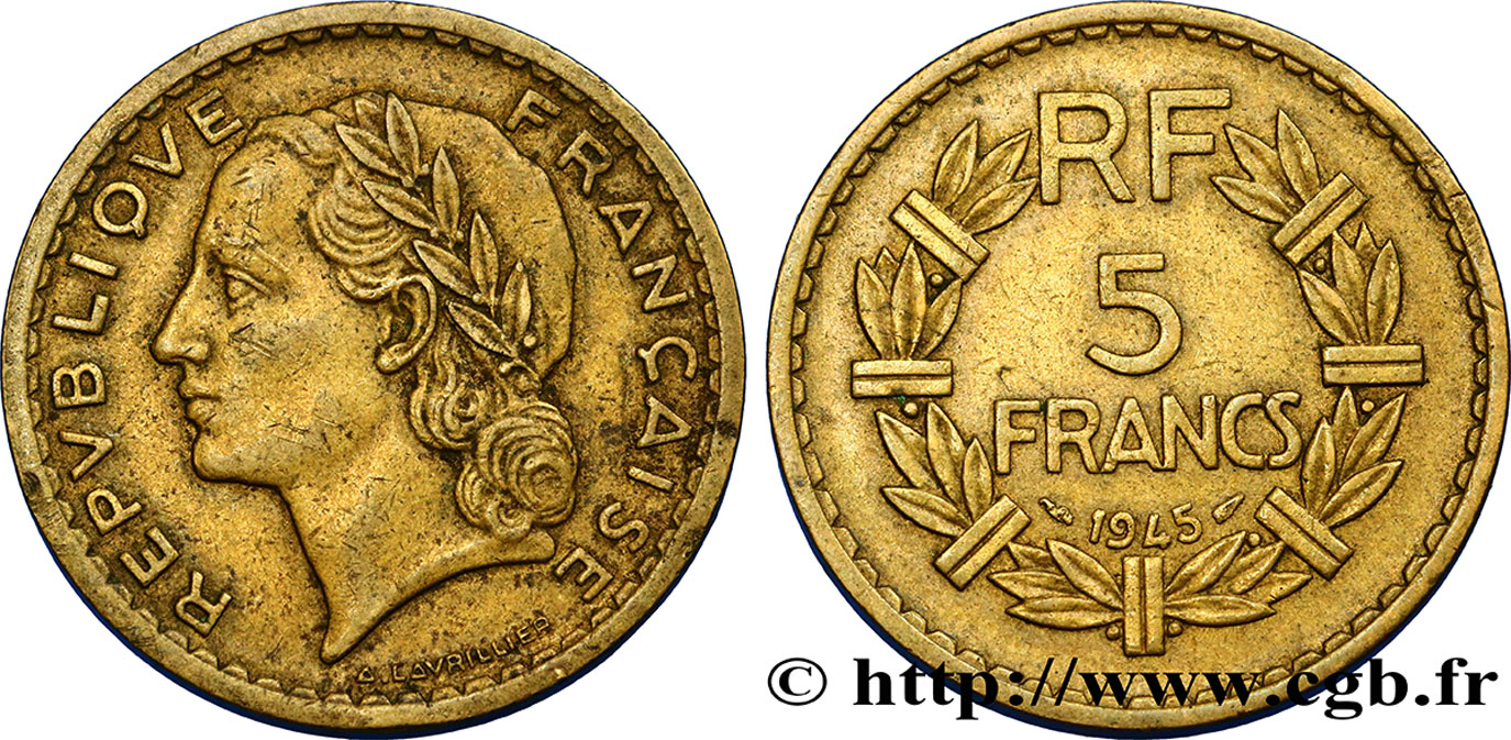 5 francs Lavrillier, bronze-aluminium 1945  F.337/5 MBC45 