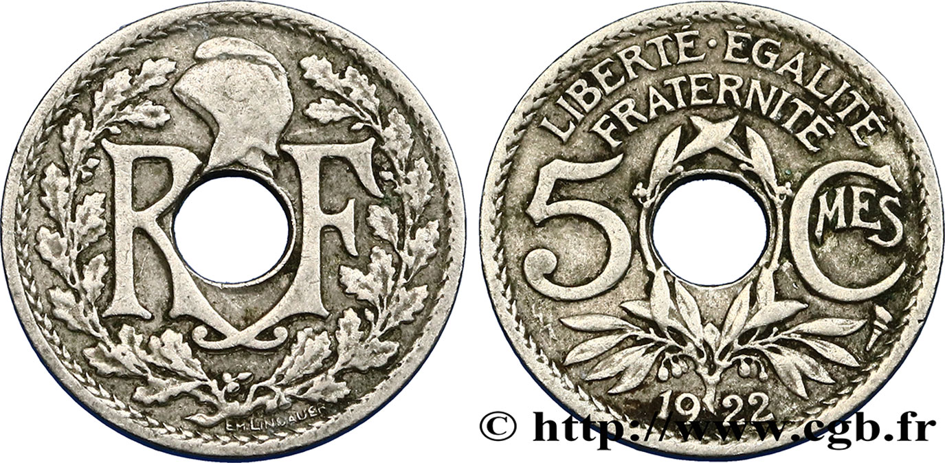5 centimes Lindauer, petit module 1922 Poissy F.122/5 TB25 
