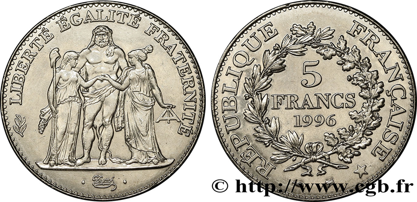 5 francs Hercule de Dupré 1996  F.346/2 AU55 