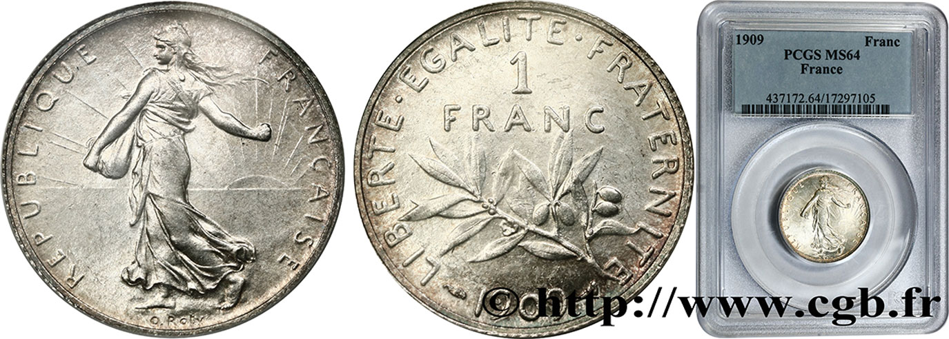 1 franc Semeuse 1909 Paris F.217/14 fST64 PCGS