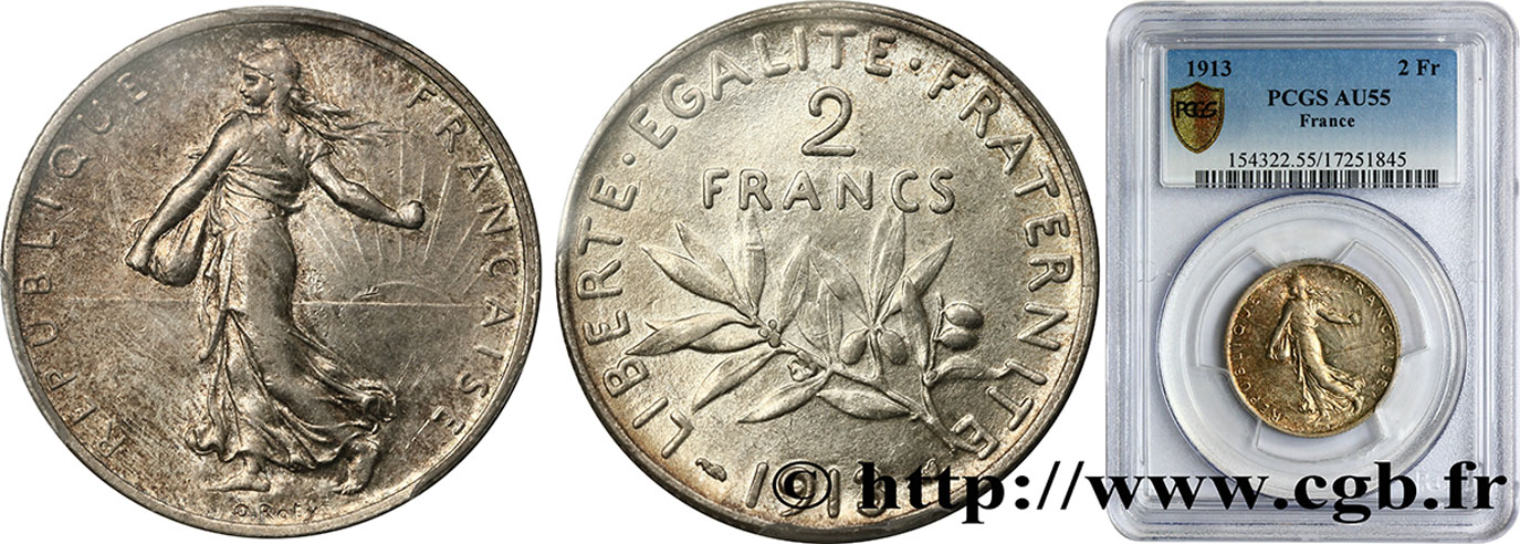 2 francs Semeuse 1913  F.266/14 VZ55 PCGS