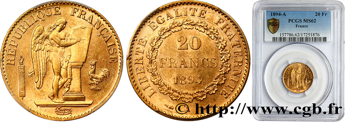 20 francs or Génie, Troisième République 1894 Paris F.533/18 EBC62 PCGS