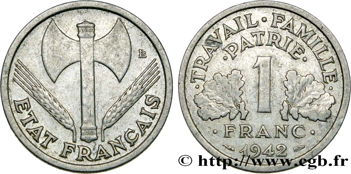 1 franc Francisque, légère 1942 Paris F.223/2 BC25 