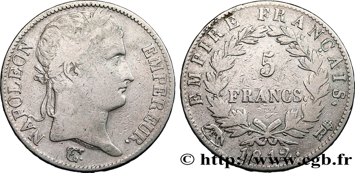 5 francs Napoléon Empereur, Empire français 1812 Rome F.307/52 F18 