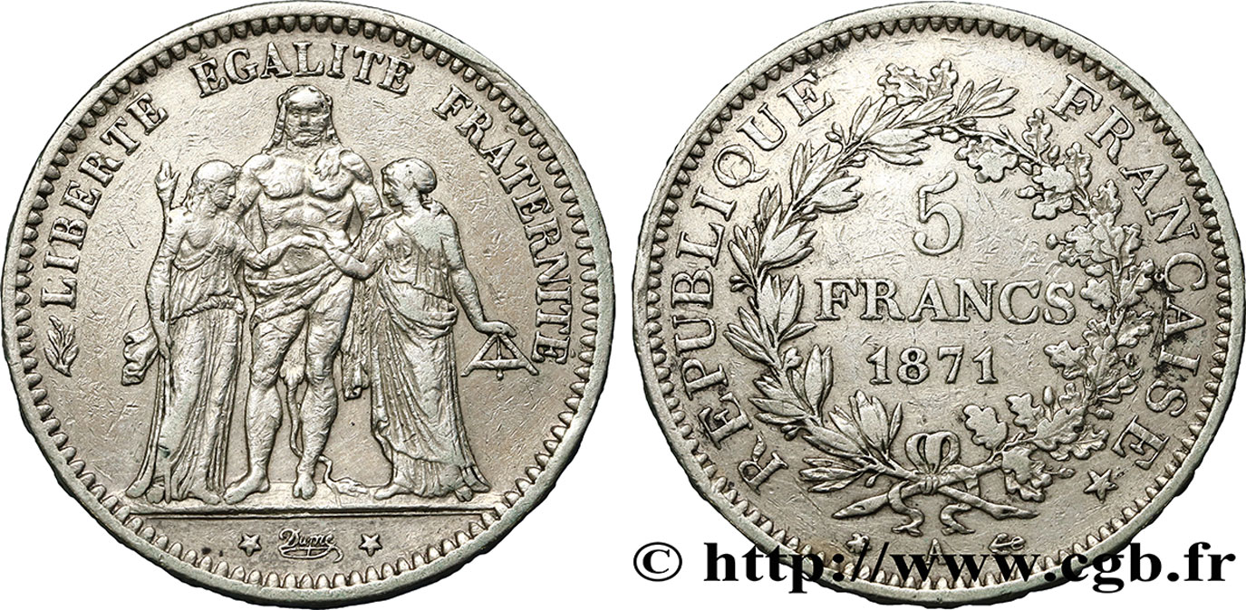 5 francs Hercule 1871 Paris F.334/2 SS42 