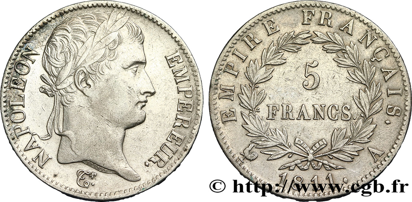 5 francs Napoléon Empereur, Empire français 1811 Paris F.307/27 MBC48 