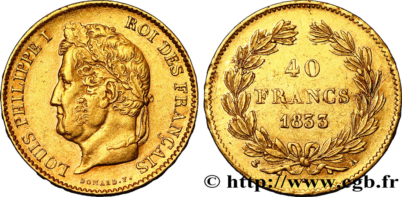 40 francs or Louis-Philippe 1833 Paris F.546/5 BB48 