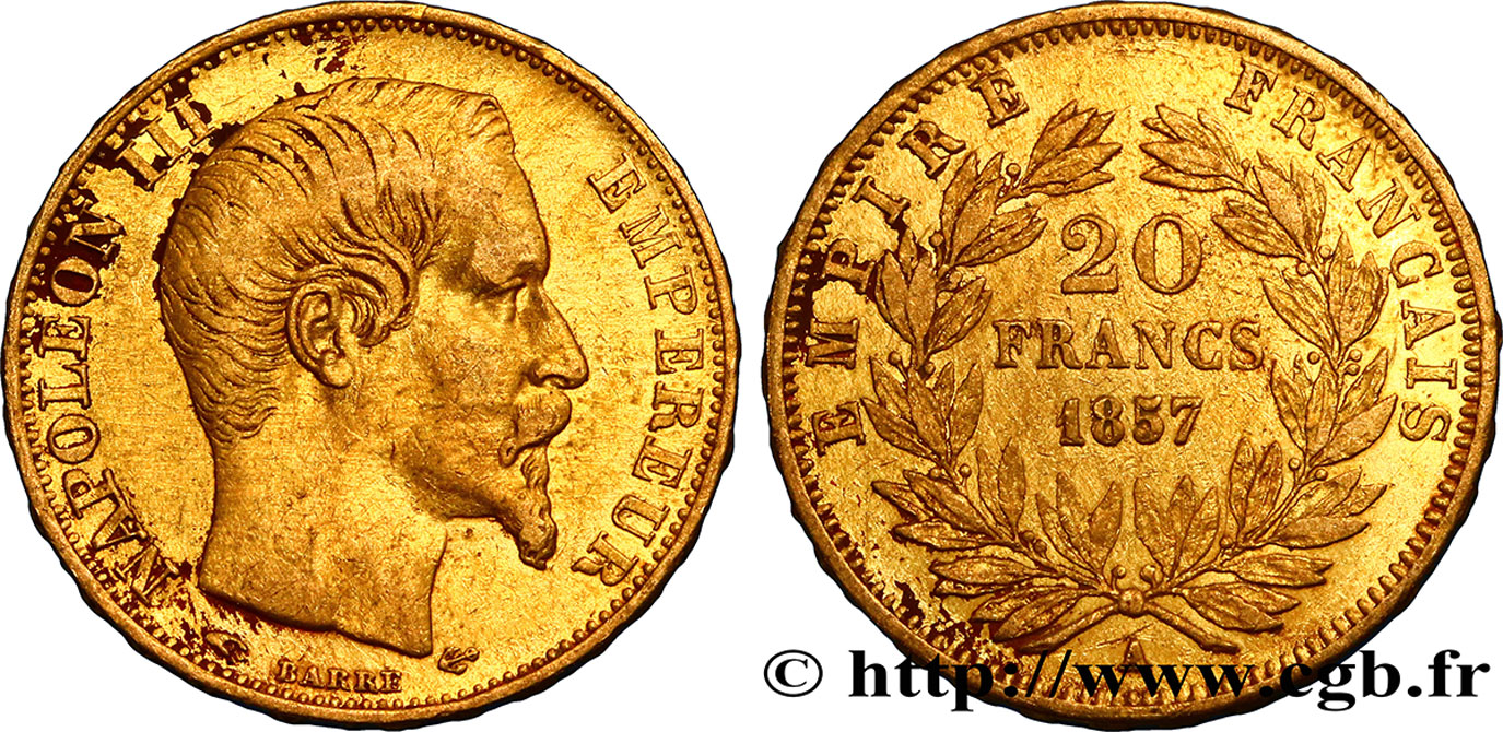 20 francs or Napoléon III, tête nue 1857 Paris F.531/12 MB35 
