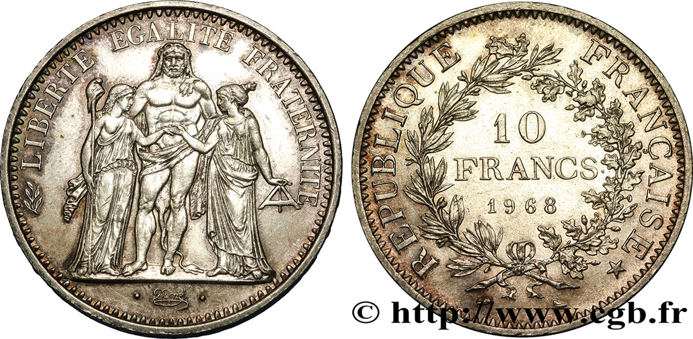 10 francs Hercule 1968  F.364/7 AU55 