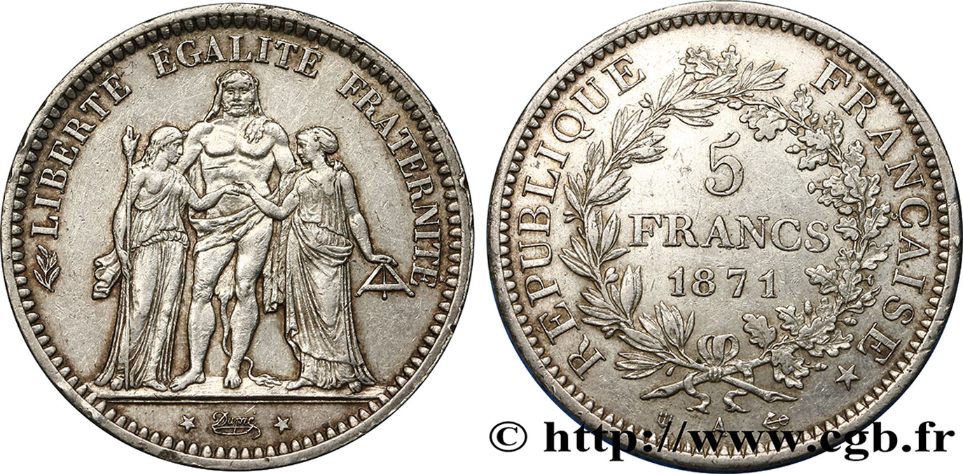 5 francs Hercule, dite “Camélinat” 1871 Paris F.334/4 MBC48 
