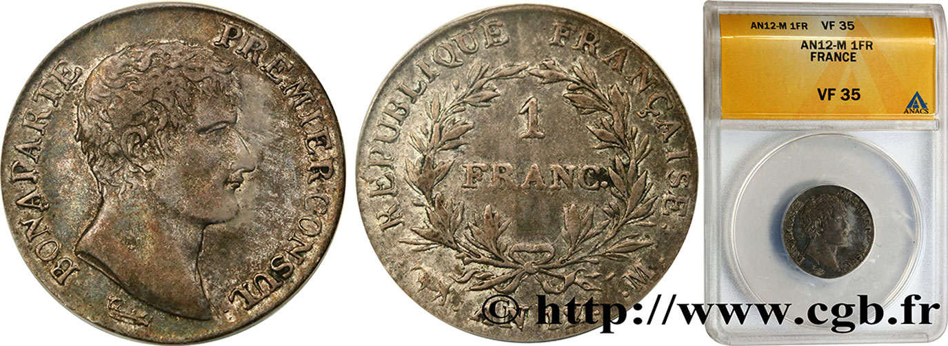 1 franc Bonaparte Premier Consul 1804 Toulouse F.200/16 VF35 ANACS
