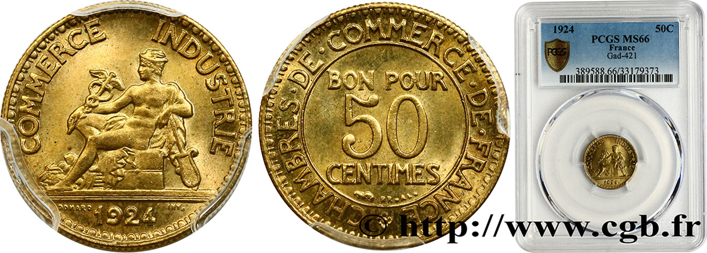 50 centimes Chambres de Commerce 1924 Paris F.191/6 ST66 PCGS