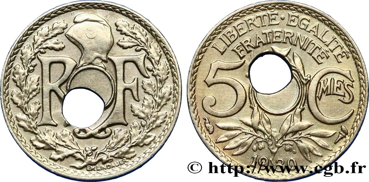 5 centimes Lindauer, petit module, perforation décentrée 1930 Paris F.122/13 var. MBC48 