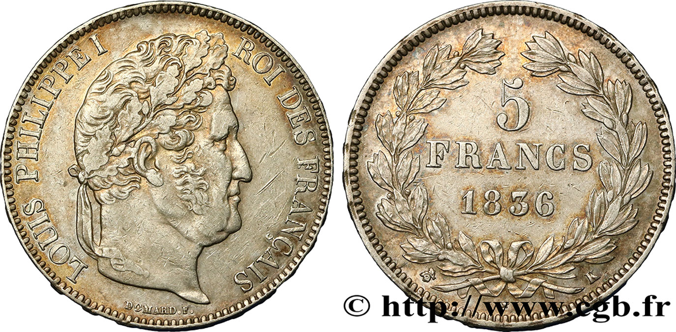 5 francs IIe type Domard 1836 Bordeaux F.324/57 MBC42 