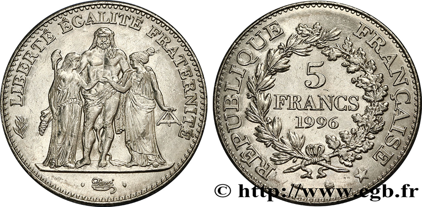 5 francs Hercule de Dupré 1996  F.346/2 AU55 