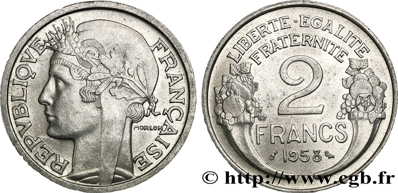 2 francs Morlon, aluminium 1958  F.269/18 AU58 